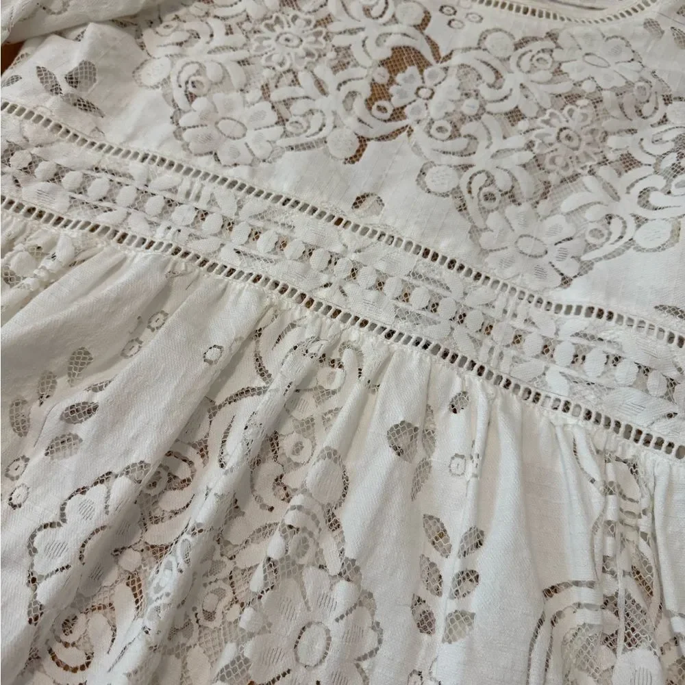 SPELL Clover Lace Blouse Semi Sheer Lattice Trim Crochet Women’s SIZE SMALL - Picture 3 of 12